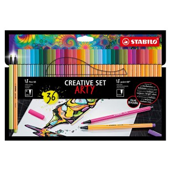 Pildspalvu komplekts STABILO Pen 68 & Point 88 ARTY | 36 krāsas